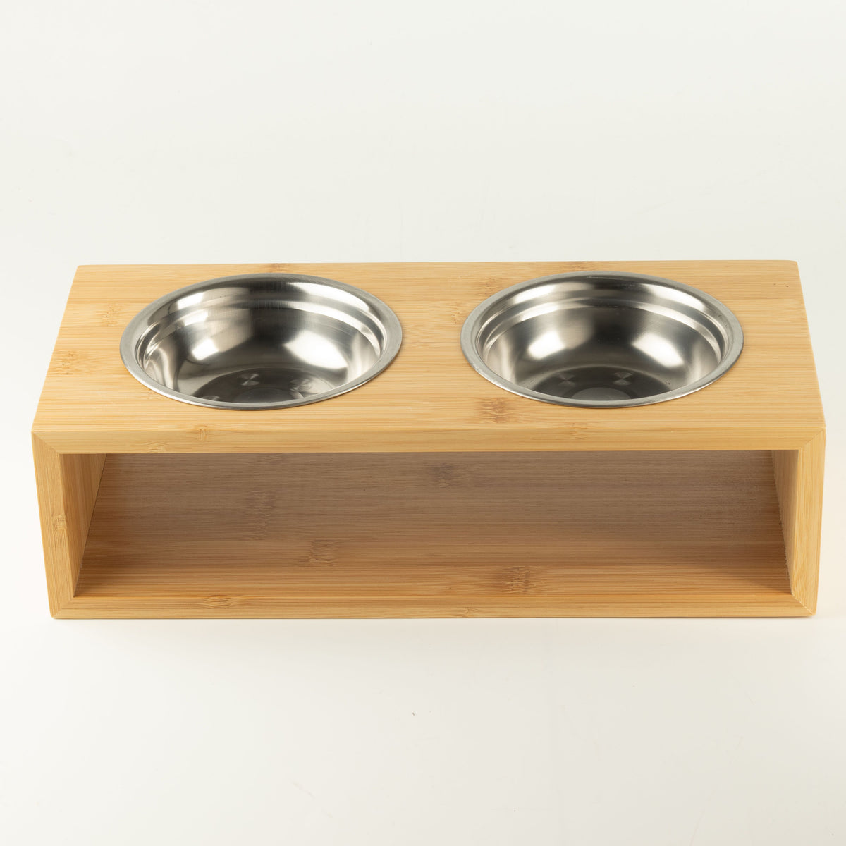 PAW Cuencos para comida - Grande doble acero inoxidable (201) en soporte de madera - 2x13 cm