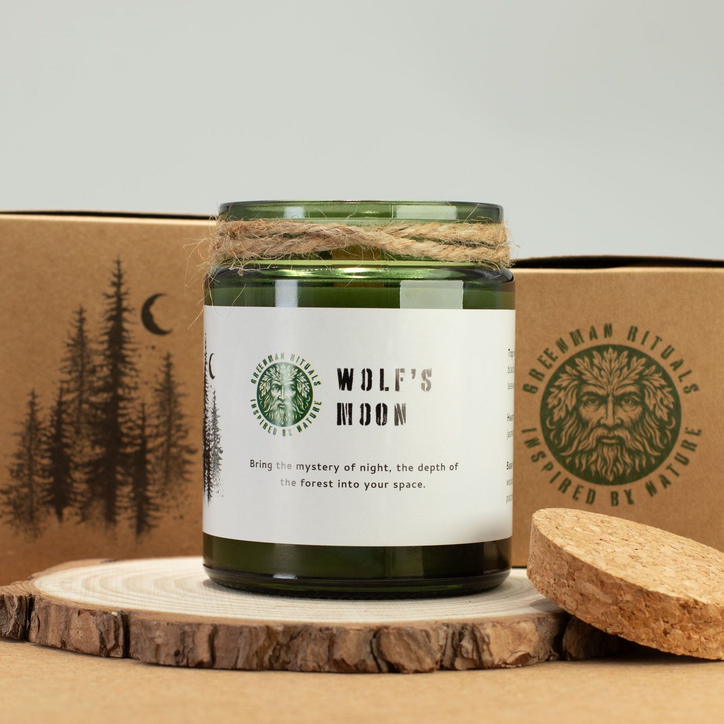 Greenman Woodwick Sojawachs-Kerze - Wolfsmond