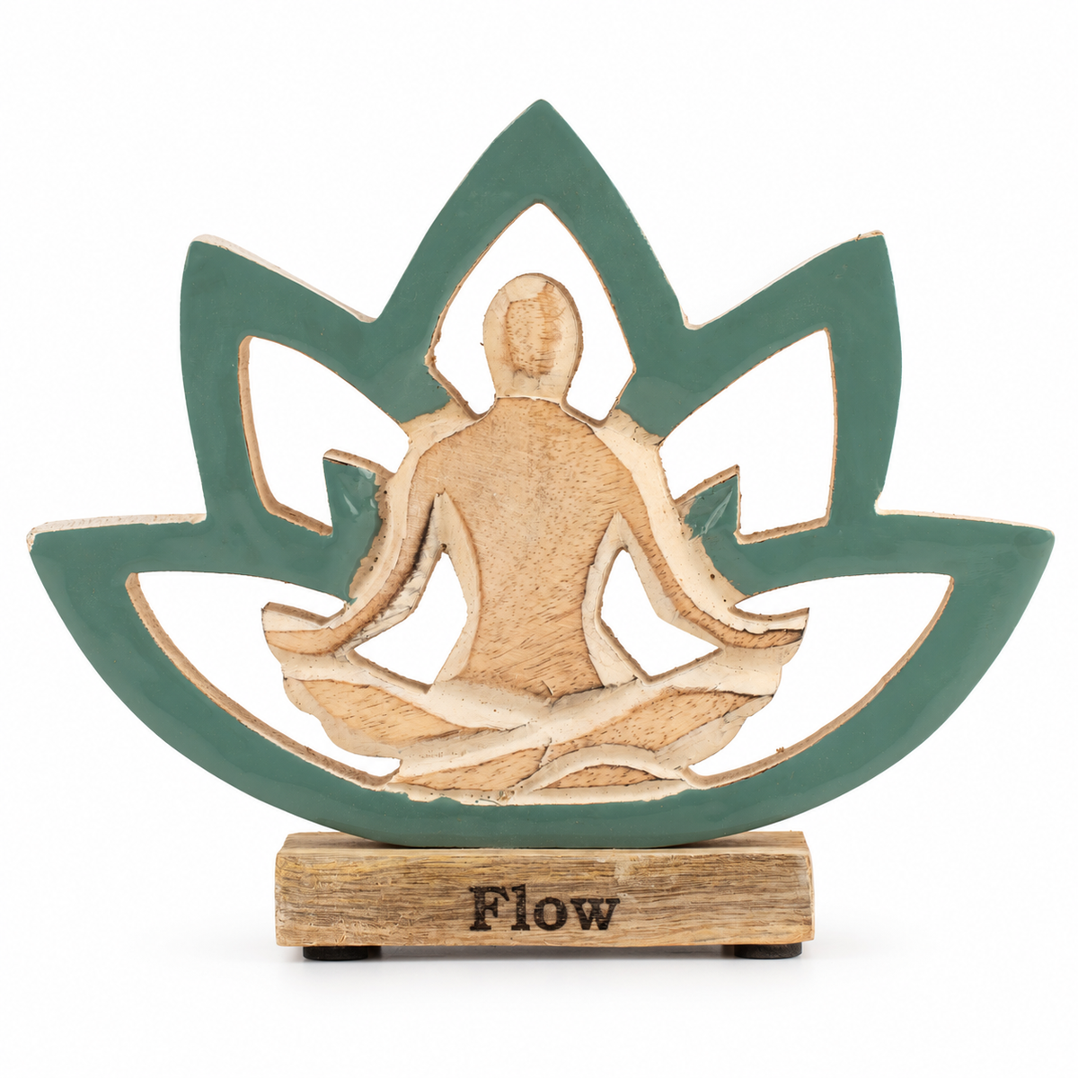 Yoga Mujer de Madera - Flor de Loto - Verde Azulado - Fluir
