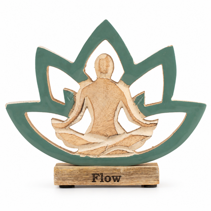 Yoga Mujer de Madera - Flor de Loto - Verde Azulado - Fluir