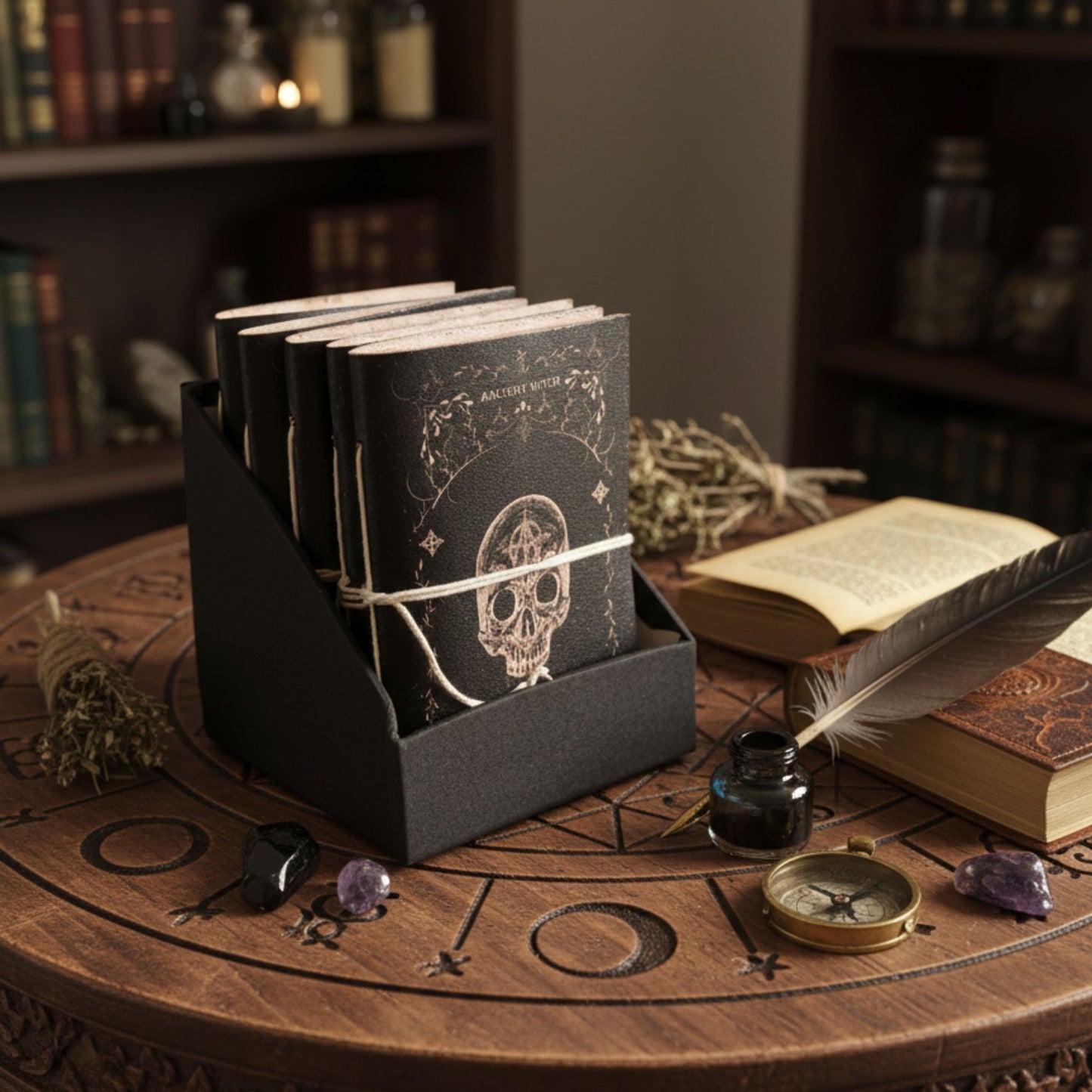 Verschiedene Hexenritual-Notizbücher - Leder (15,2 x 11,4 cm) - Vitrine