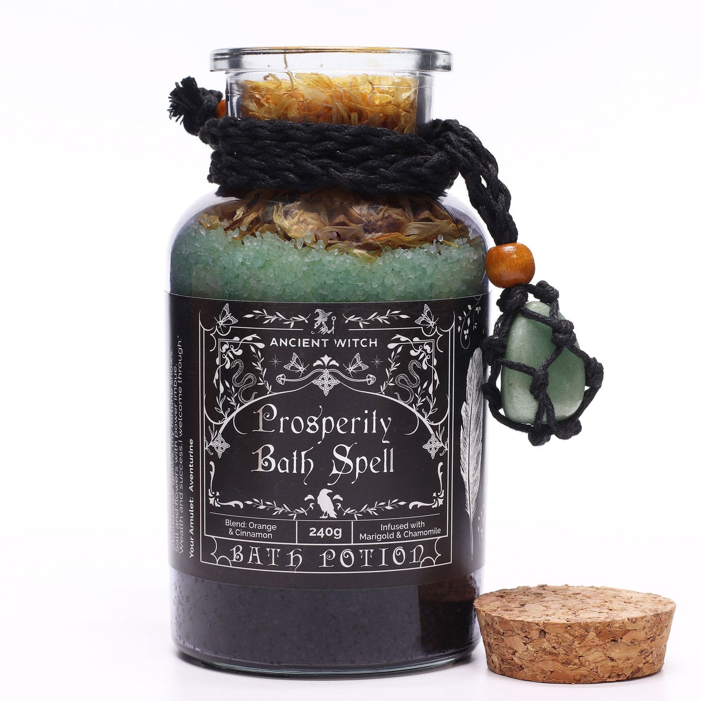 Potion de bain de sorcière ancienne et amulette en cristal d'aventurine - Prospérité