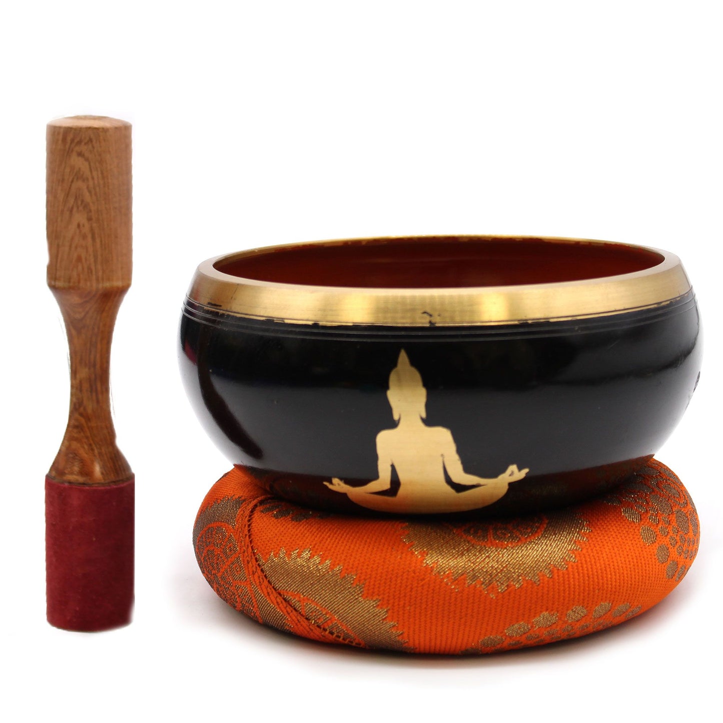 Grand ensemble de bols chantants tibétains - Bouddha - Noir/Orange 14 cm