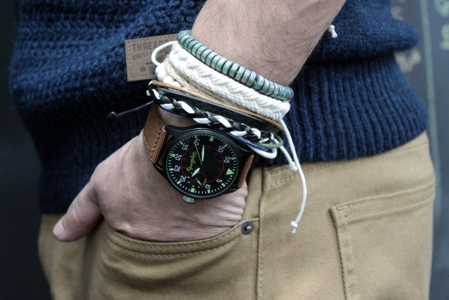Pulsera de Hombre - Verde y Natural (color aleatorio)