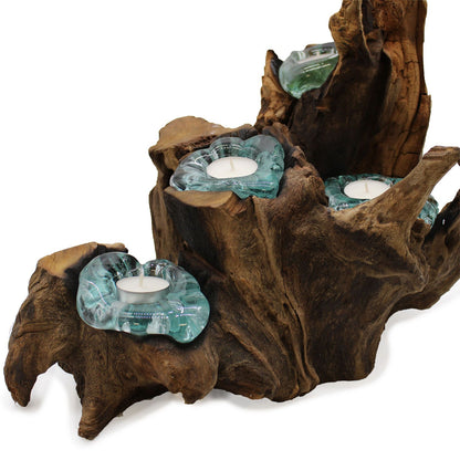 Portavelas Molton Glass Five sobre madera