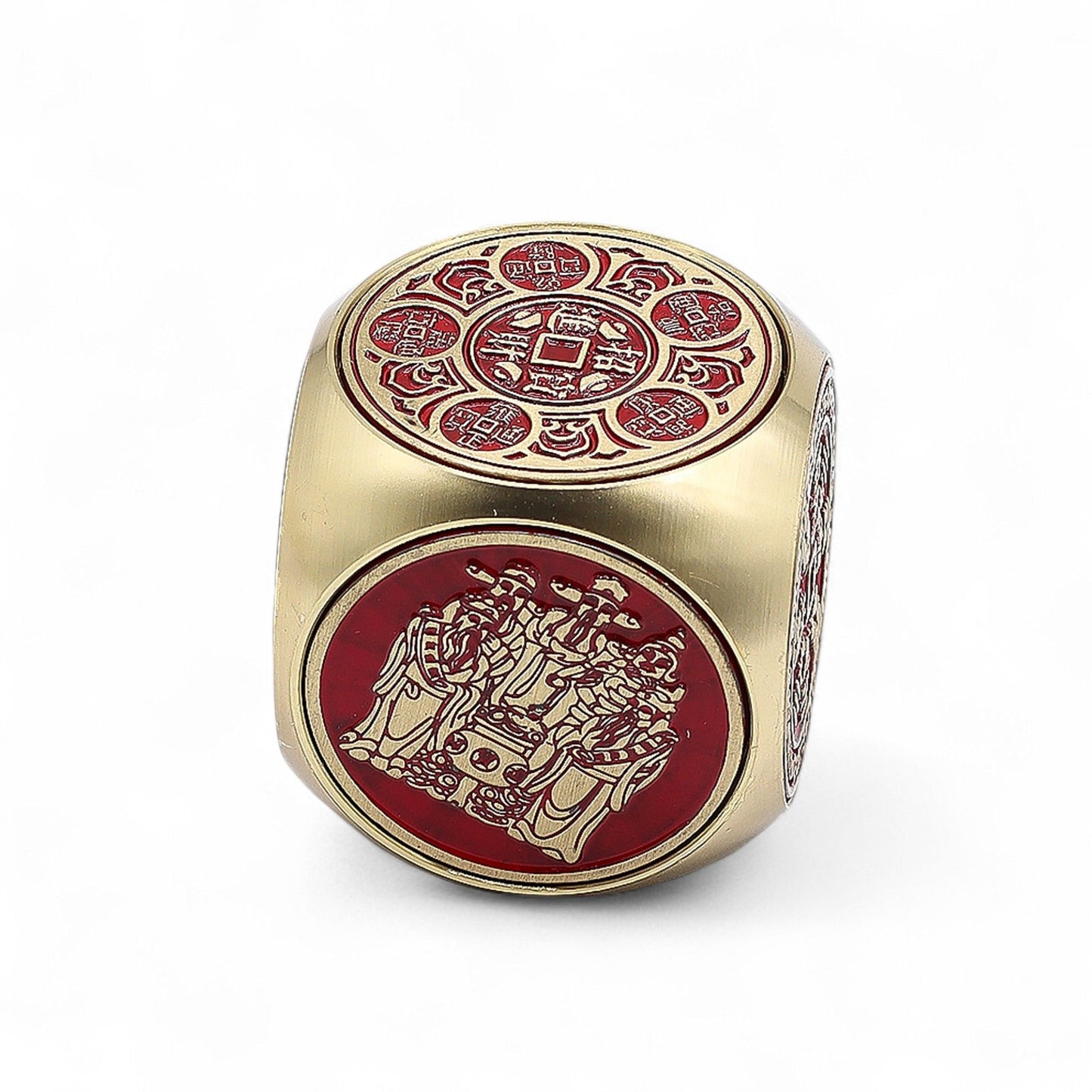 Feng Shui Fortune - Roter und Messing-Wohlstandswürfel - Flach