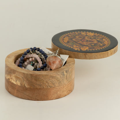 Caja esmaltada redonda - Dragón Yin Yang