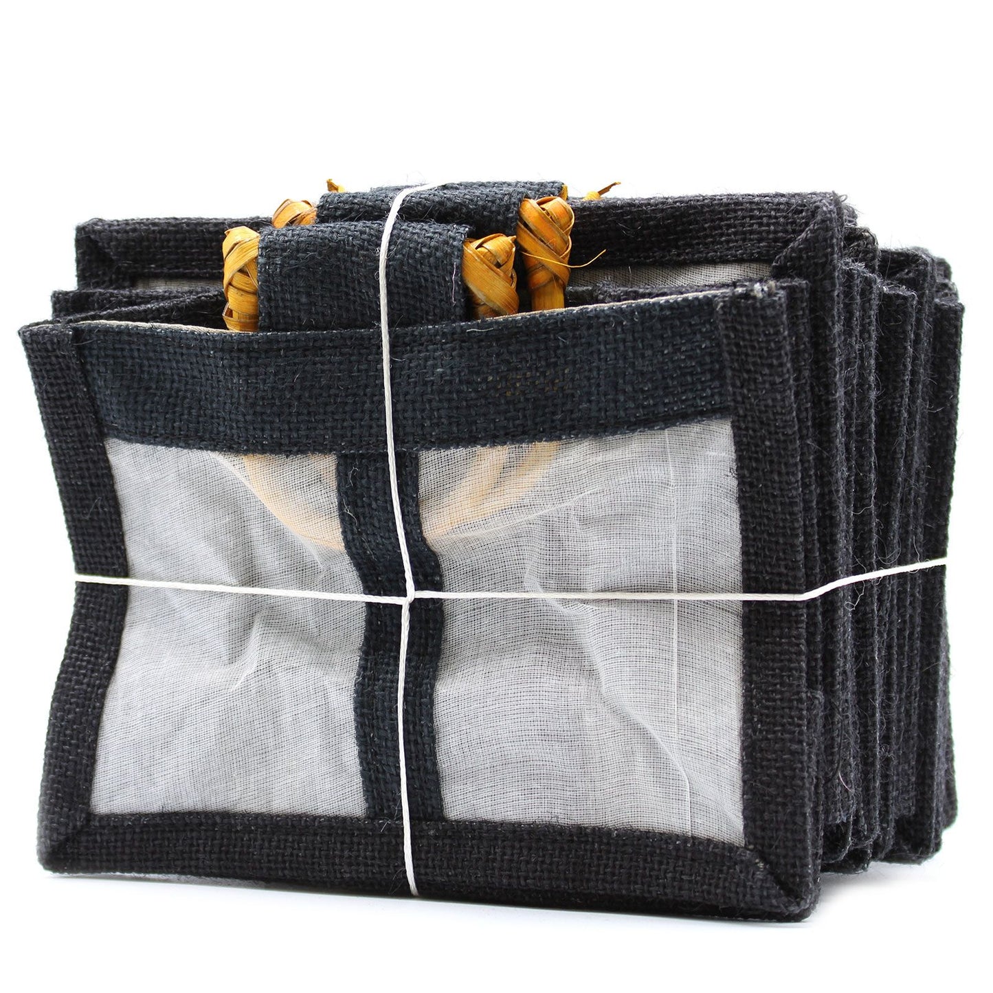 Bolsa de Regalo con Ventana de Yute Puro y Algodón - 2 Ventanas en Negro