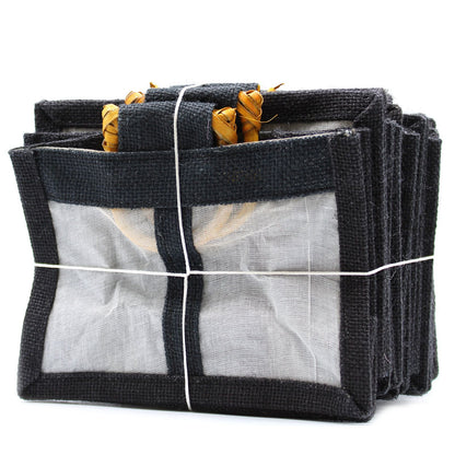 Bolsa de Regalo con Ventana de Yute Puro y Algodón - 2 Ventanas en Negro