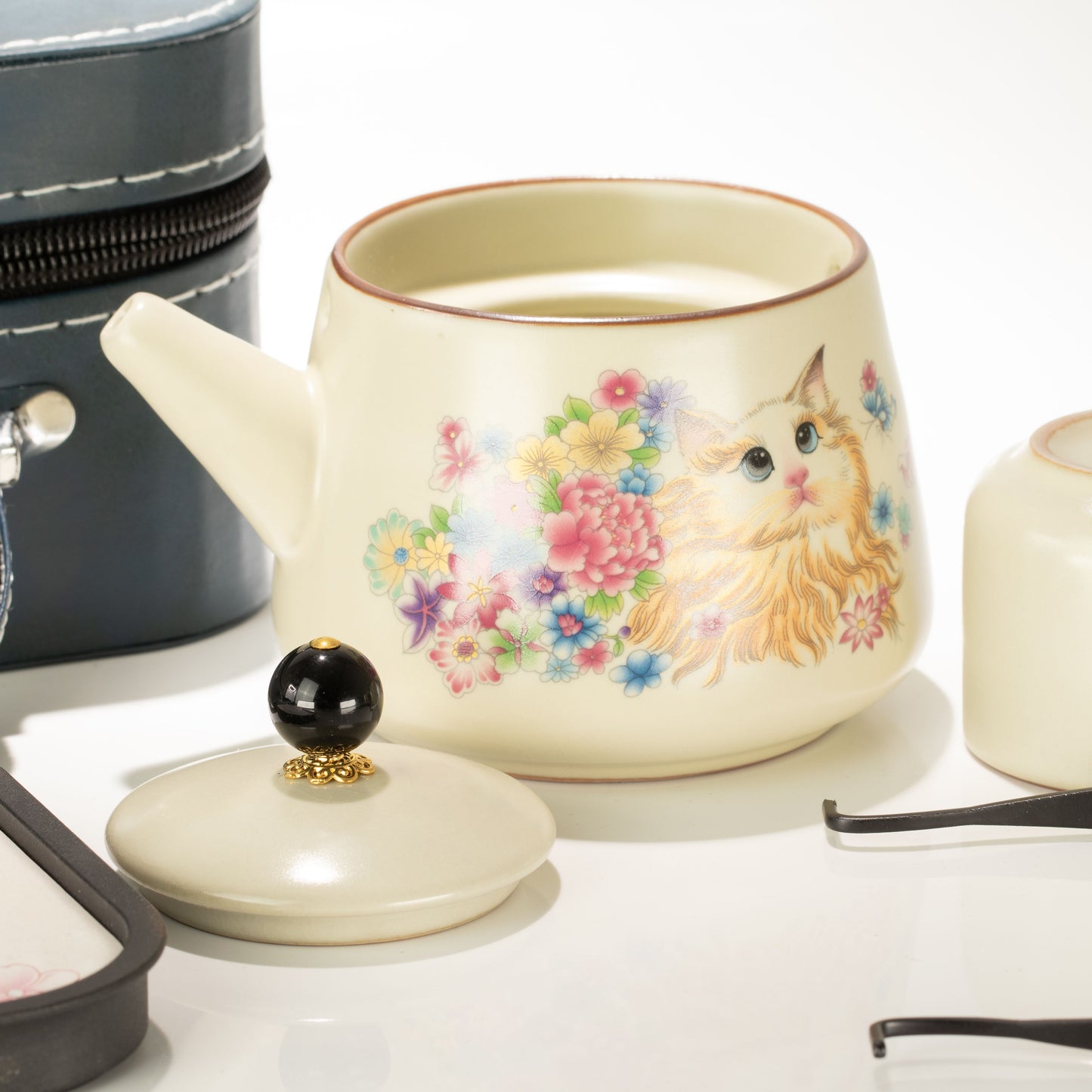 Juego de tetera de viaje y dos tazas - Amante de los gatos