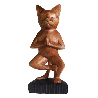 Chat de yoga sculpté à la main - Une jambe