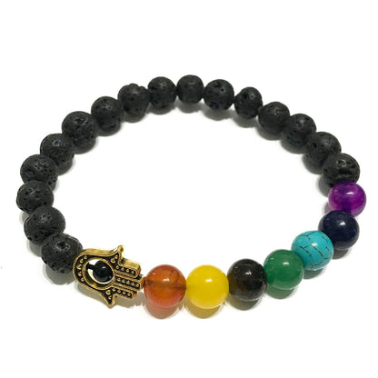 Lavastein-Armband – Hamsa – Chakra