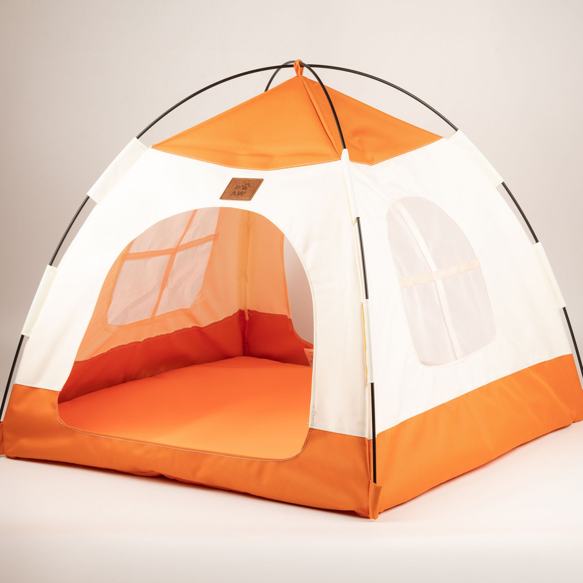 Cama PAW – Tienda beige y naranja – 58 × 58 × 48 cm
