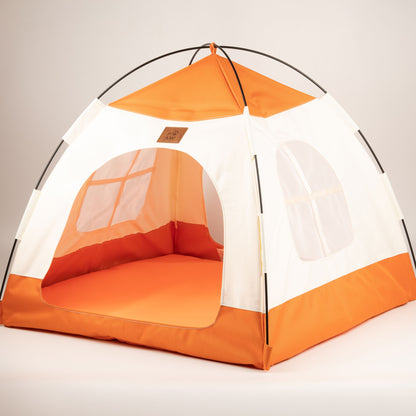 Cama PAW – Tienda beige y naranja – 58 × 58 × 48 cm