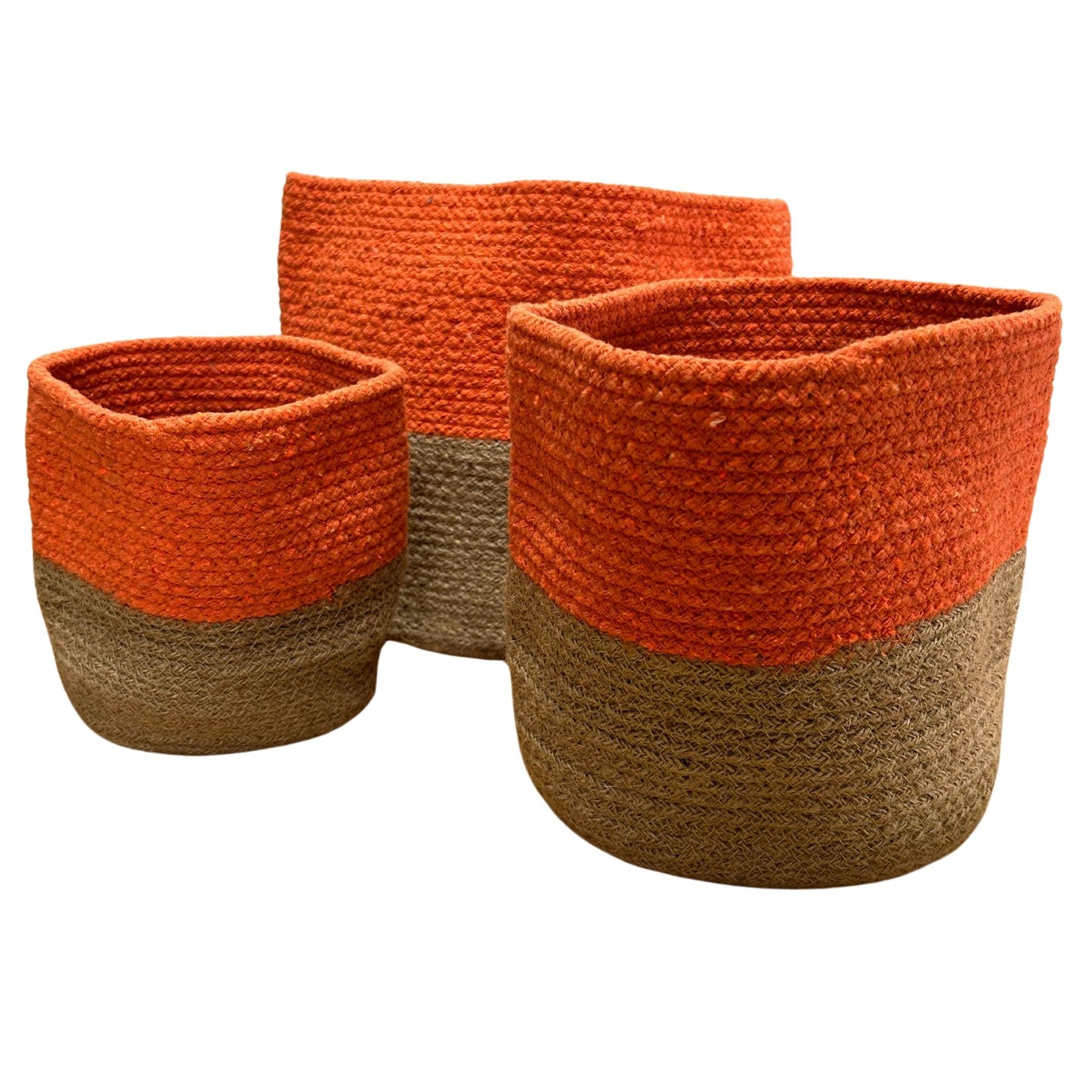 Großer Korb aus Baumwolle und Jute 25x25cm Orange