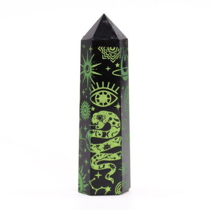 Pointes d'obsidienne noire (environ 60-70 g, 9 cm) - Histoire mystique - Vert