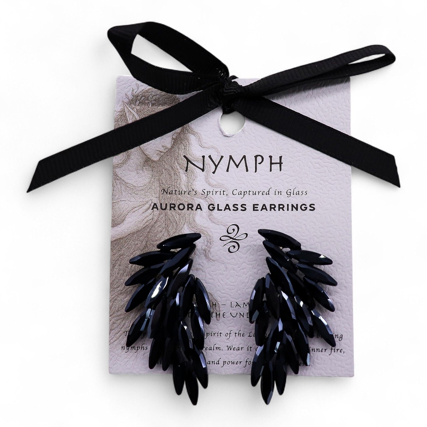 Boucles d'oreilles ailes d'ange - verre vintage - noir de jais