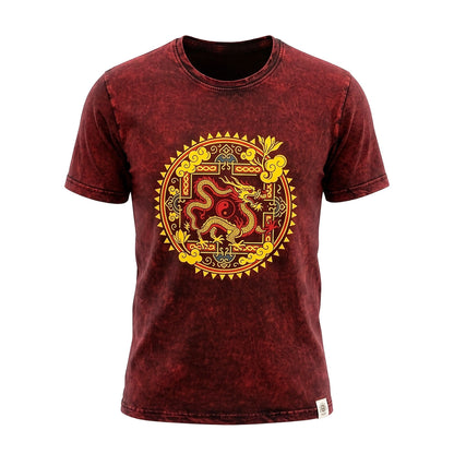 Nomad Sari Camiseta de algodón lavado a la piedra - Mandala de dragón - granate - pequeña