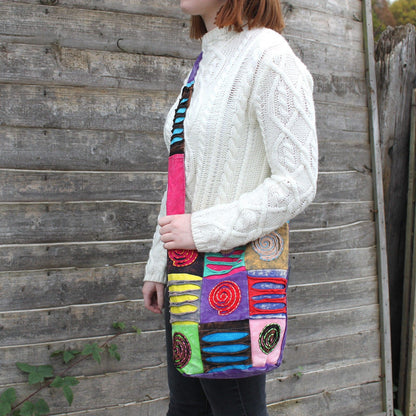 Ethnische Tasche im Hippie-Stil - Lila / Spirale