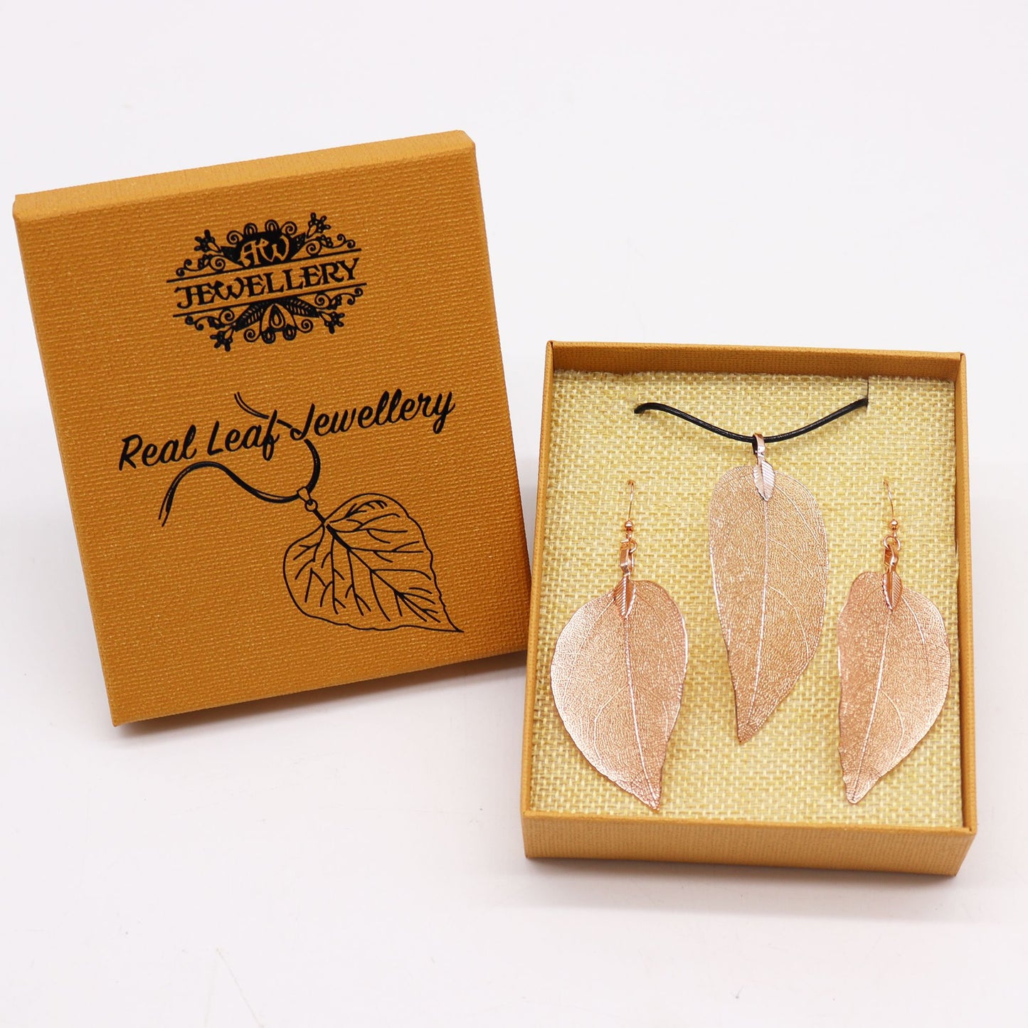 Conjunto Collar Aretes Hoja Oro Blanco