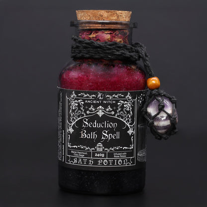 Potion de bain de sorcière antique et amulette en cristal d'améthyste - Séduction