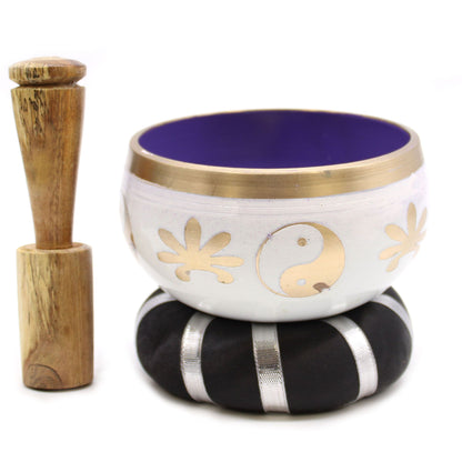 Ensemble de bols chantants tibétains - Yin &amp; Yang - Blanc/Violet 10,7 cm