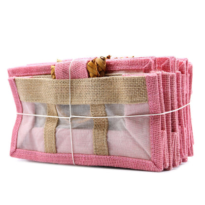 Bolsa de regalo de yute puro y algodón con ventana - 3 Ventanas en Rosa