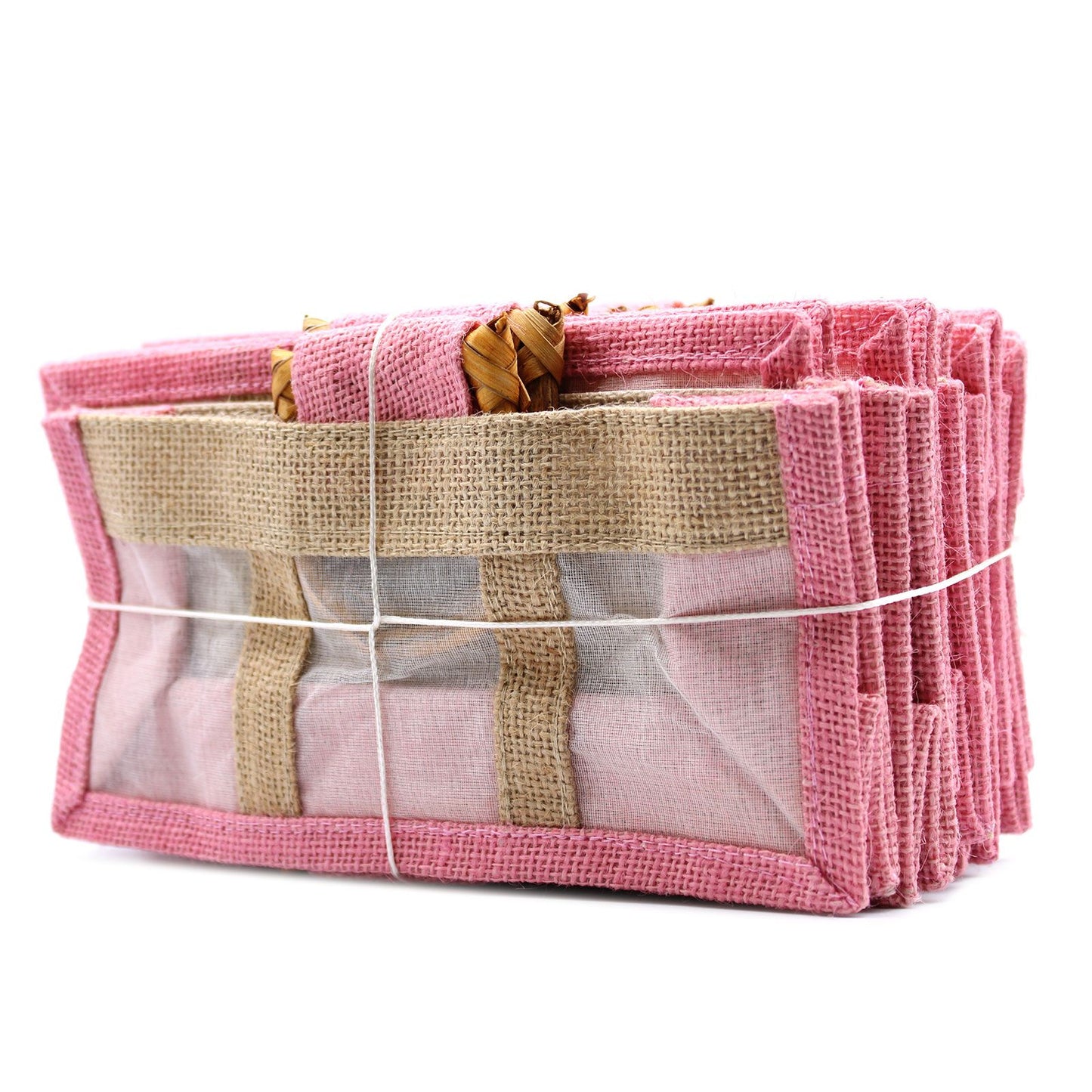 Bolsa de regalo de yute puro y algodón con ventana - 3 Ventanas en Rosa