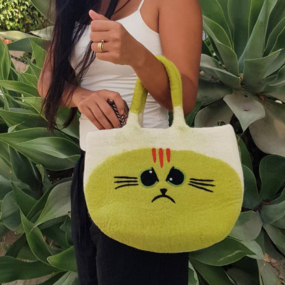 Bolso de fieltro grande de gato gruñón