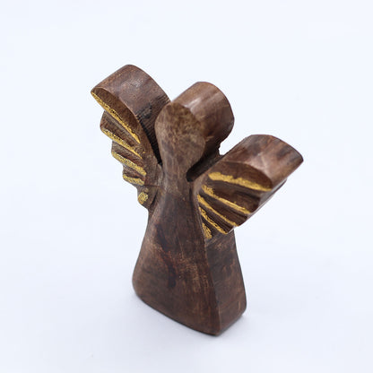 Ángel pequeño de madera de mango - Decoración dorada - 12 cm