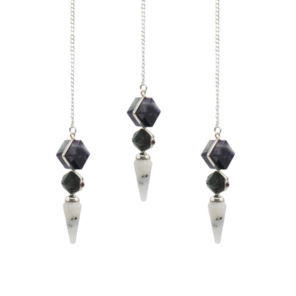 Edición de la puerta psíquica - péndulo de tres piezas - fluorita multicolor - labradorita - piedra lunar arcoíris