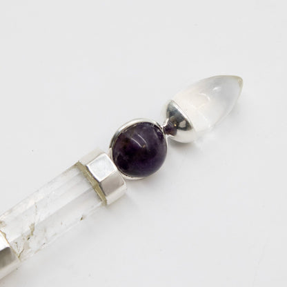 Celestial Prism Wand - Amethyst Moving Crystal Sphere Quartz Stem - 12cm