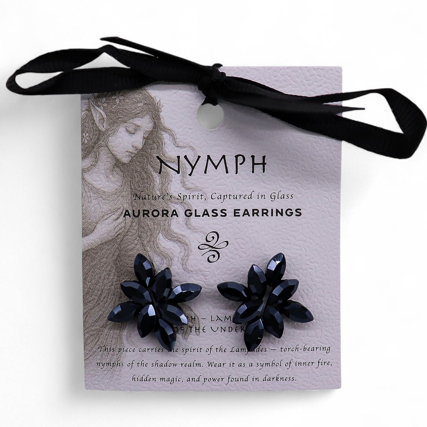 Noir de jais - Verre antique - Fleurs - Boucles d'oreilles