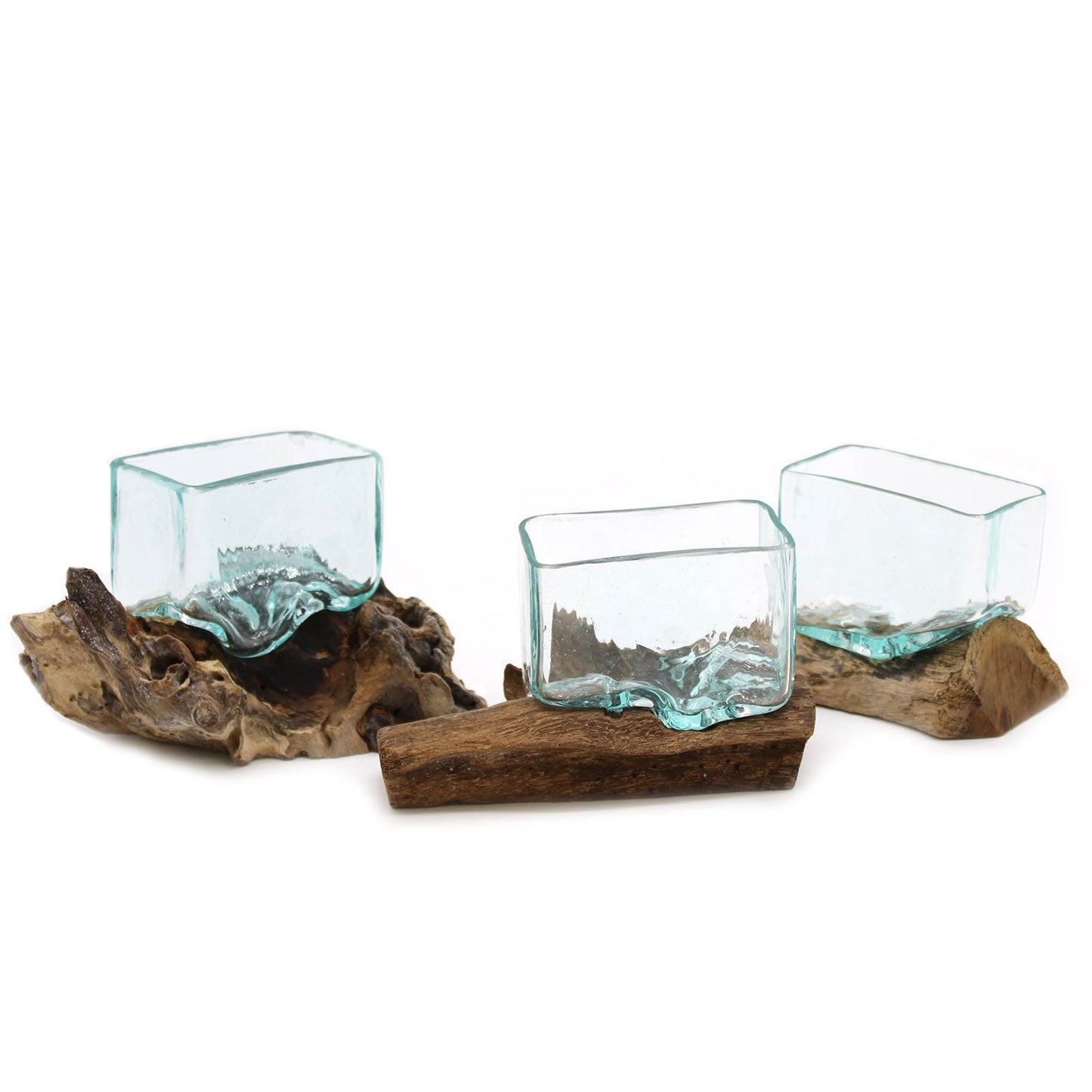 Cuve en verre fusionné sur bois avec support - Petit bol