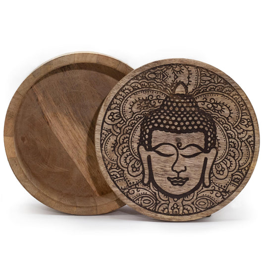 Grande boîte ronde 17,5 x 7,5 cm - Visage de Bouddha noir