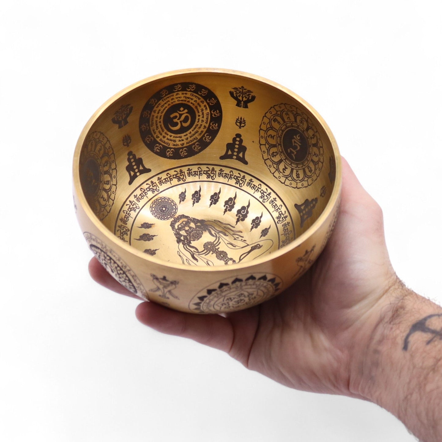 Bol Yogi gravé en laiton pur - Lot de 4 - Environ 3,85 kg