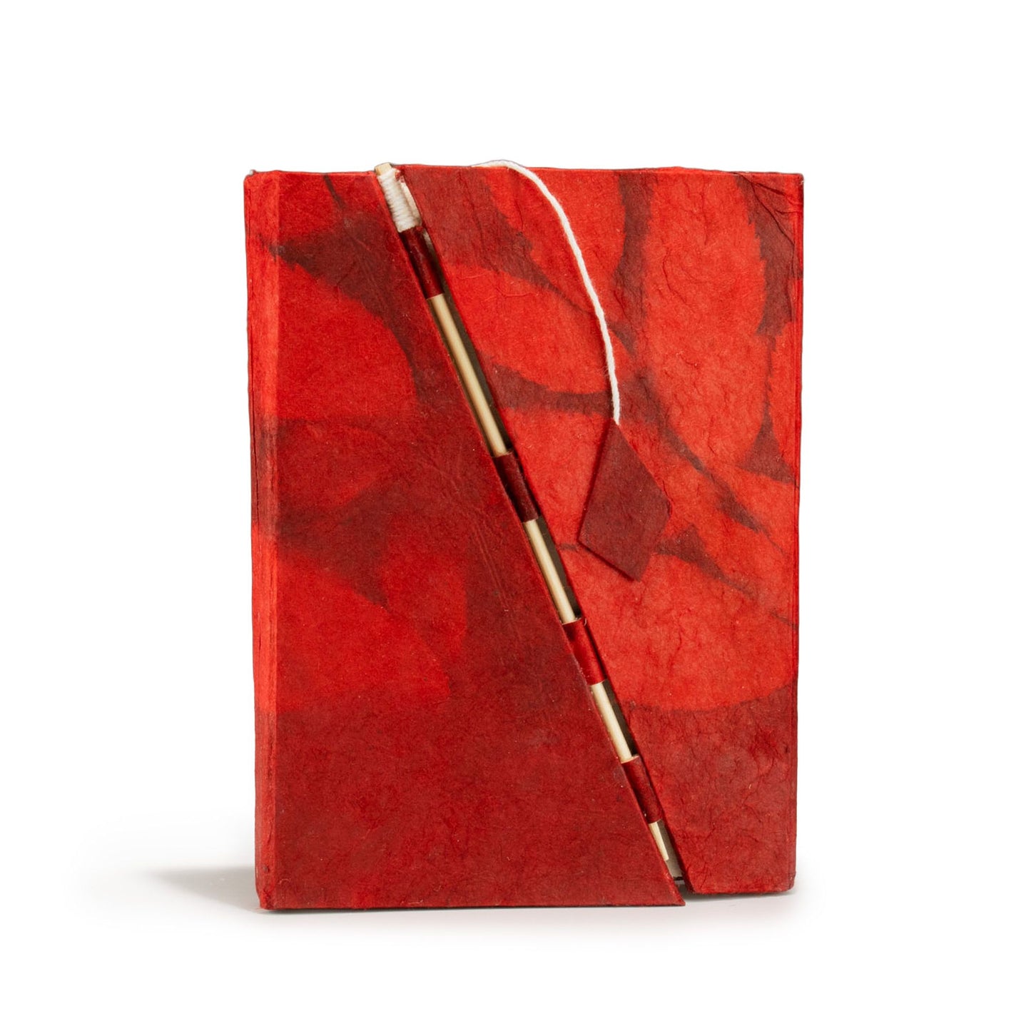 Lokta Notizbuch kräftiges Blumenmuster mit Bambusverschluss – Mittel (15x12 cm) – 45 Seiten – Rubin