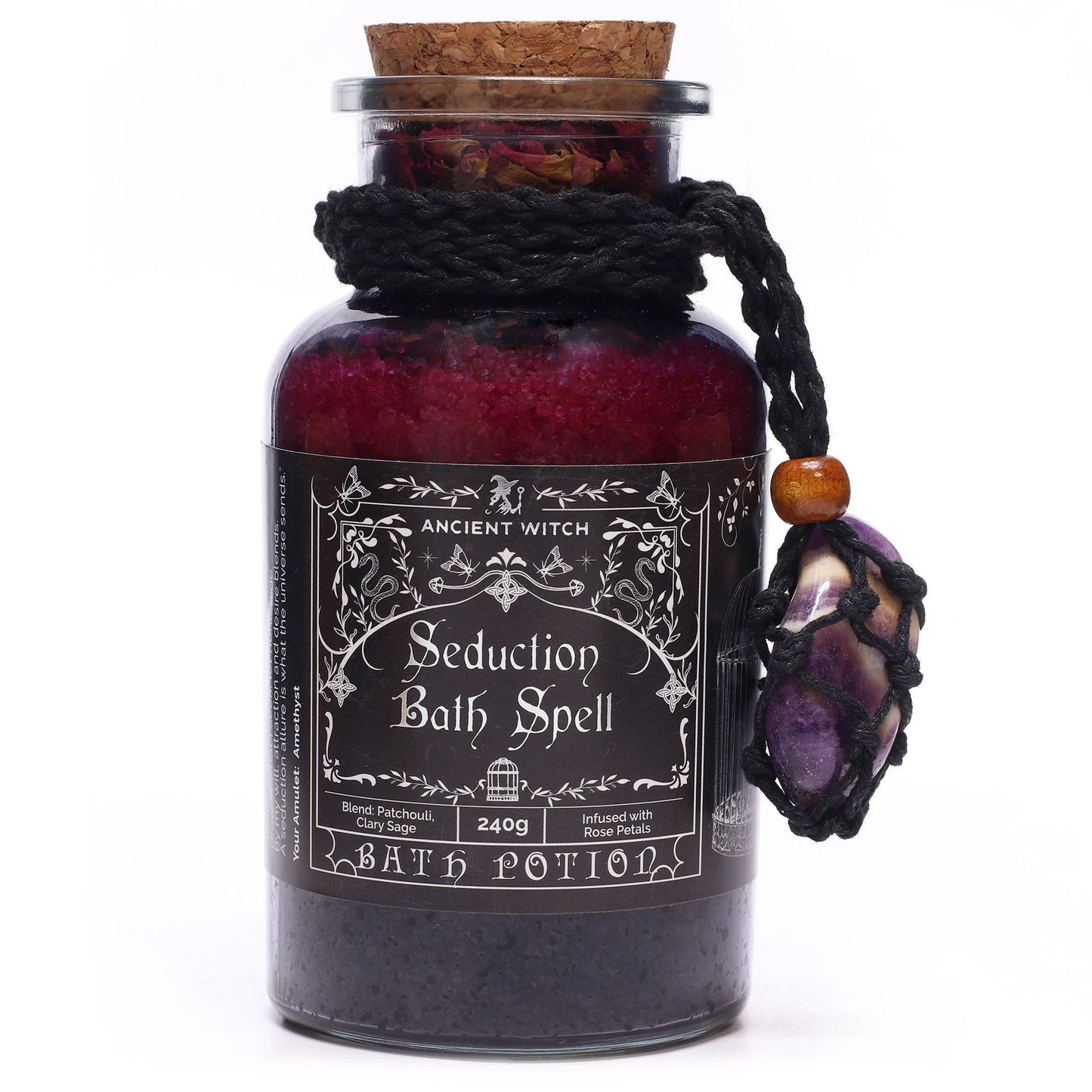 Potion de bain de sorcière antique et amulette en cristal d'améthyste - Séduction
