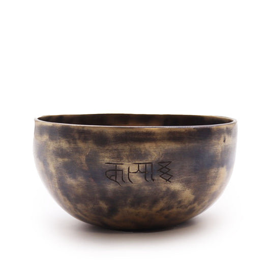 Kleine indische tibetische Klangschale mit Mondphasen (ca. 550 g) - 13 cm