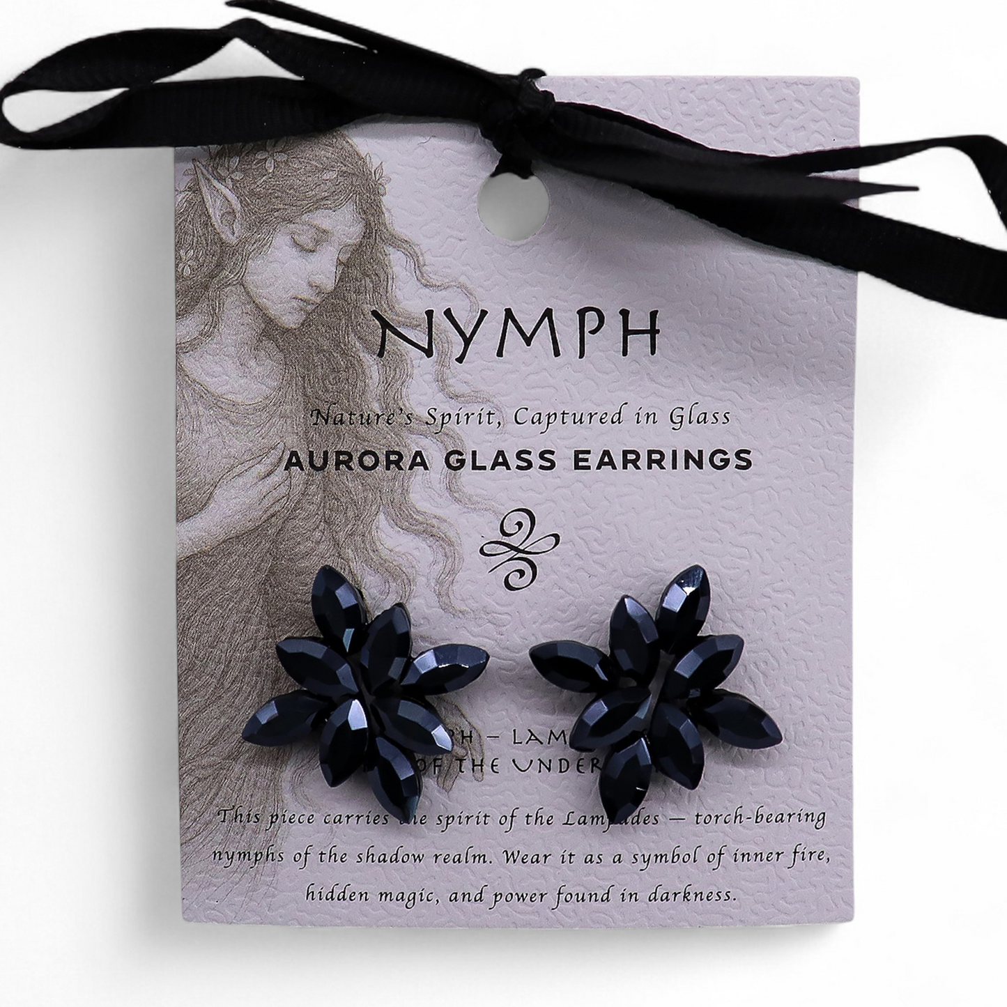 Noir de jais - Verre antique - Fleurs - Boucles d'oreilles