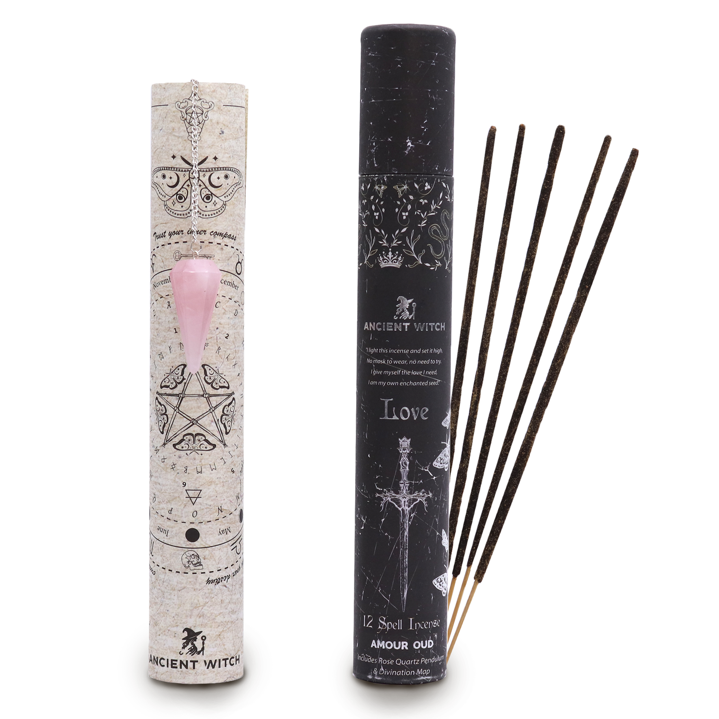 Encens ancien pour sorts de sorcière - Amour - Pendule en quartz rose