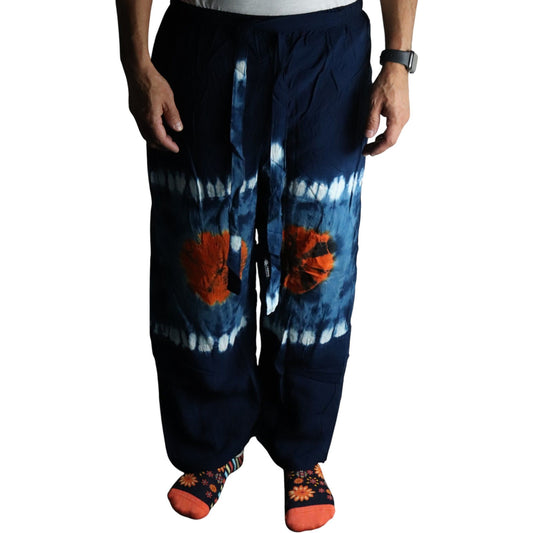 Loungehose im japanischen Stil - Türkis und Orange - M