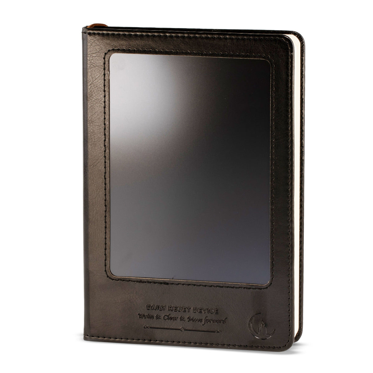 Cuaderno de intenciones tamaño A5 - Pantalla LCD que se limpia - Efecto cuero negro - 80 hojas
