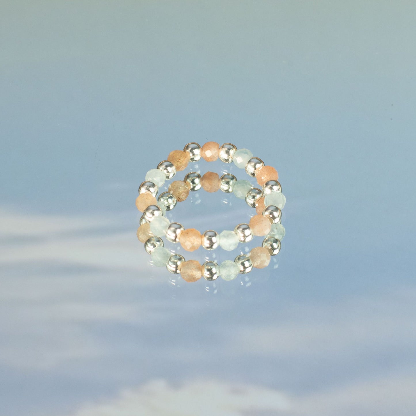 Set aus Ringen mit Elfenjuwelen – Sonnenuntergang am Meer