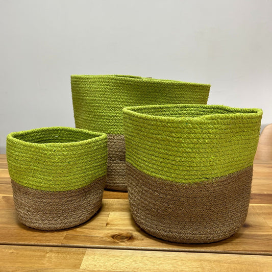 Mittlerer Korb aus Baumwolle und Jute 20x20cm - Pistazie