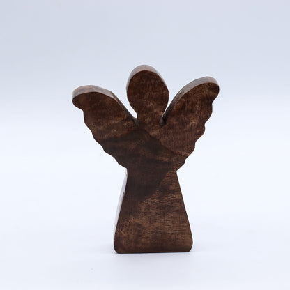 Ángel pequeño de madera de mango - Decoración dorada - 12 cm