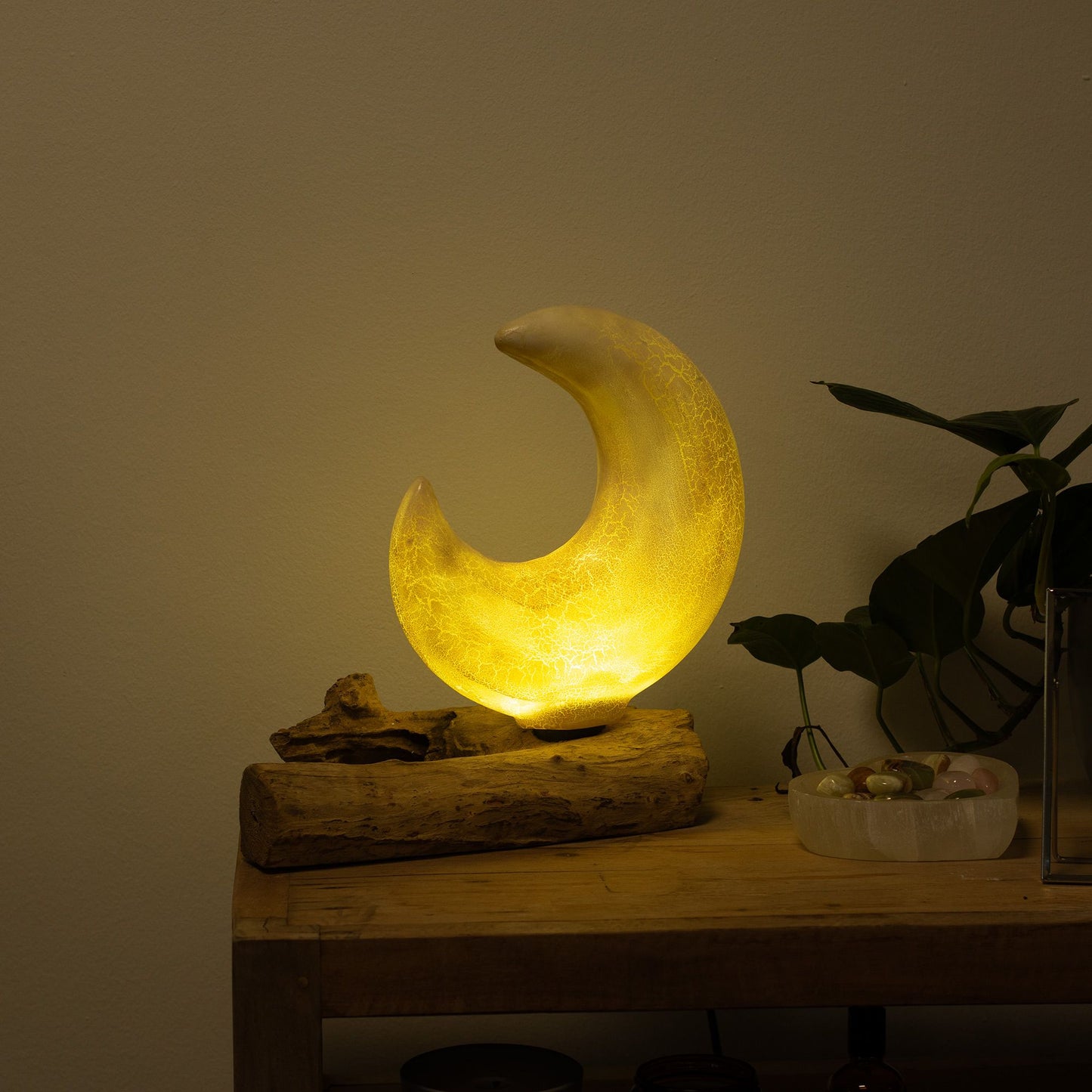 Lampe de table avec abat-jour demi-lune craquelé – Gris