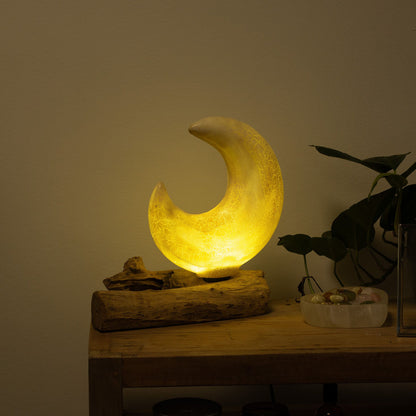 Lampe de table avec abat-jour demi-lune craquelé – Gris