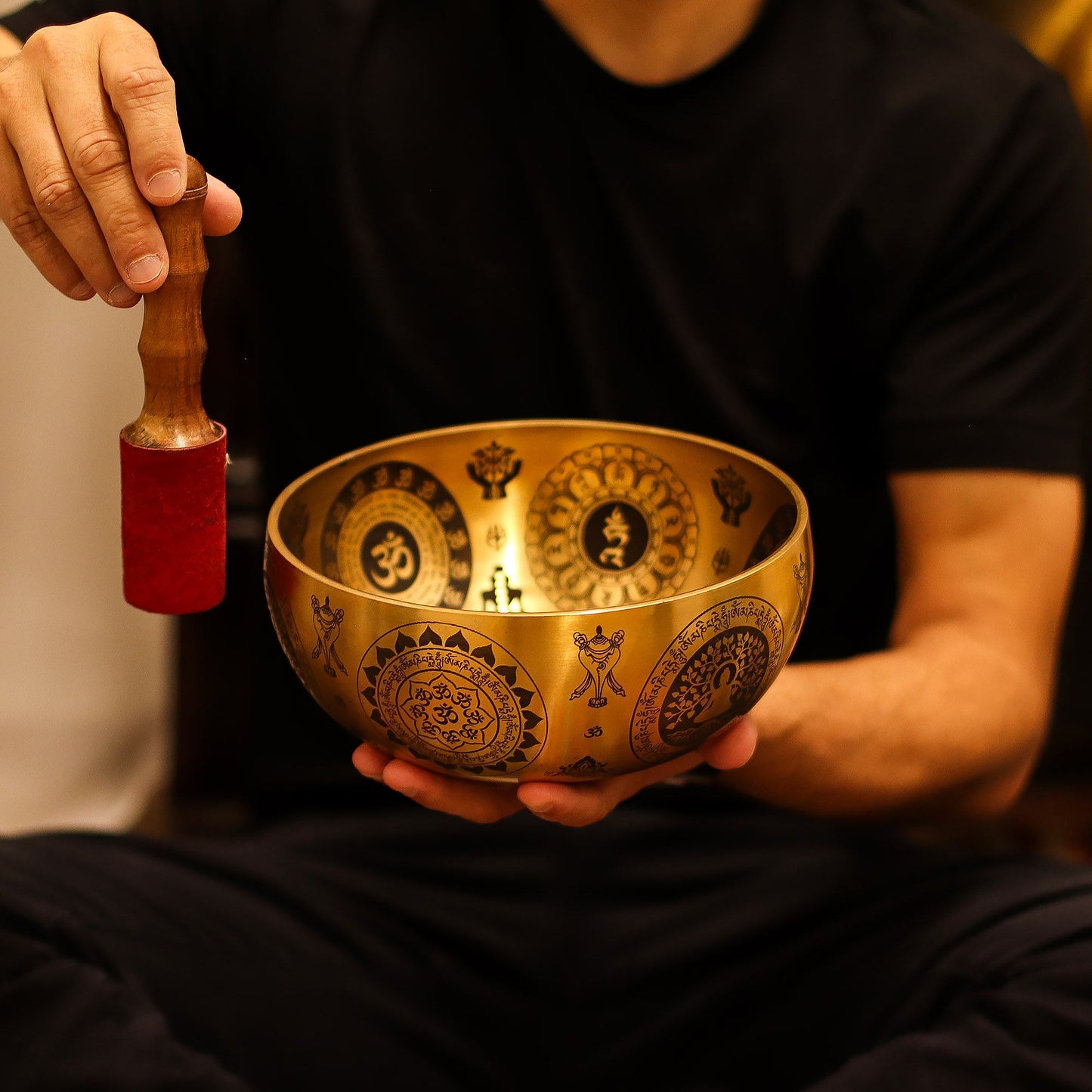 Bol Yogi gravé en laiton pur - Lot de 4 - Environ 3,85 kg