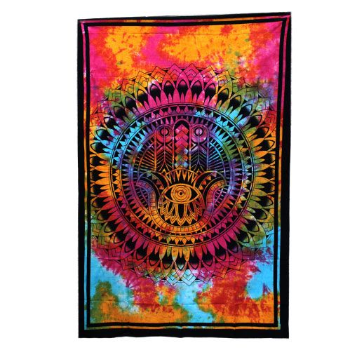 Einzelsteppdecke aus Baumwolle + Wandteppich – Hamsa